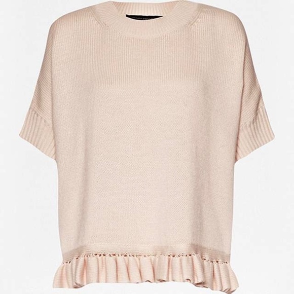 French Connection Ruffle Hem Short Sleeve Sweater Jumper Blush Pink Size Small - Picture 4 of 16